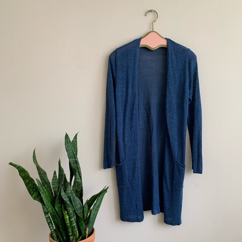 J. Jill Blue Linen Blend Knit Cardigan Sweater